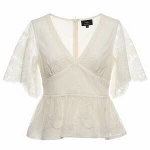 VICI Cream Ivory Embroidered Lace Peplum Blouse Bridal Coquette Cottage Boho XS